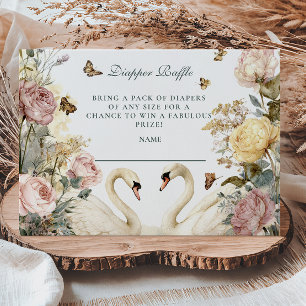 Elegant Watercolor Swans Diapper Raffle Enclosure Card
