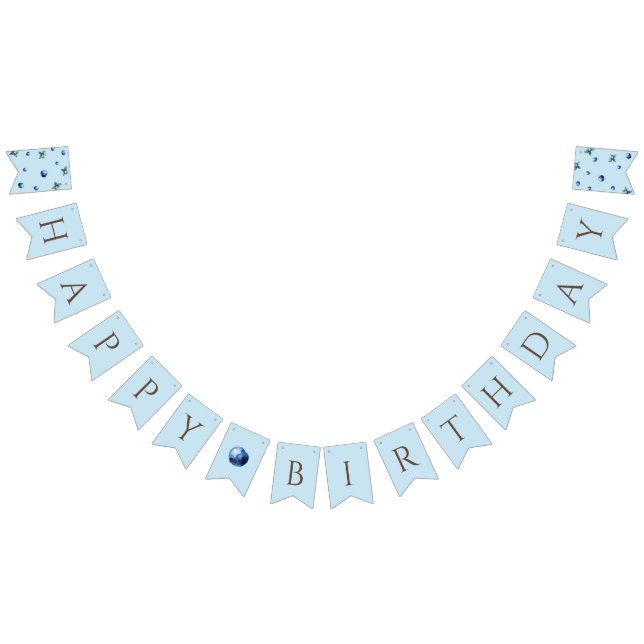 Elegant Watercolor Sweet Blue Berry Happy Birthday Bunting (All)