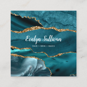 elegant watercolor teal agate square business card