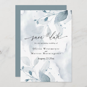 Elegant Watercolor Teal Foliage Save the Date Invitation