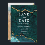 Elegant Watercolor Teal Marble Agate Geode Photo Save The Date<br><div class="desc">Modern Elegant Watercolor Teal and Gold Marble Agate Geode Save The Date Card - Photo Back</div>