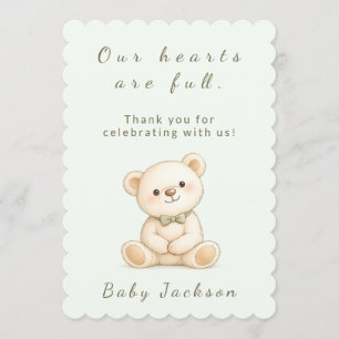Elegant Watercolor Teddy Bear Baby Shower  Thank You Card