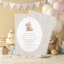 Elegant Watercolor Teddy Bear blue bow Baby Shower