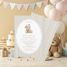 Elegant Watercolor Teddy Bear blue bow Baby Shower