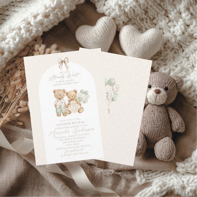 Elegant Watercolor Teddy Bear gender reveal Baby S Invitation (Creator Uploaded)