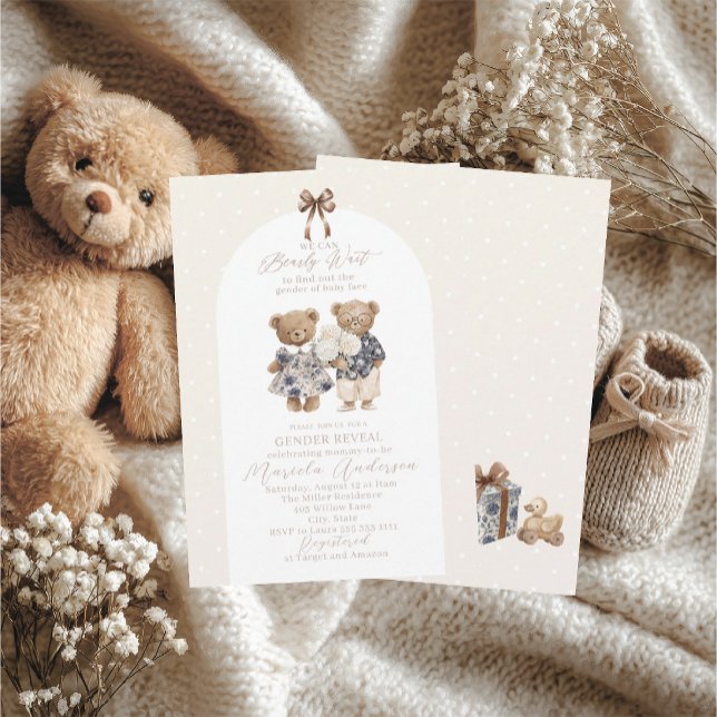 Elegant Watercolor Teddy Bear gender reveal Baby S Invitation (Creator Uploaded)