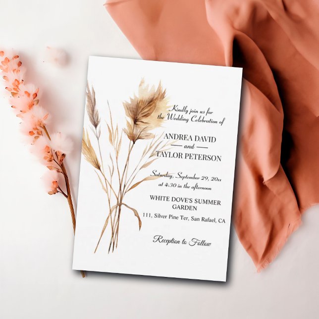 Elegant Watercolor Terracota Pampas Grass Wedding Invitation (Creator Uploaded)