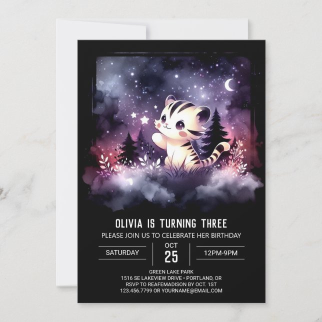 Elegant Watercolor Tiger Birthday Invitation (Front)