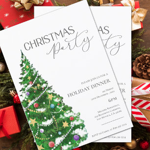 Elegant Watercolor Tree Christmas Party Invitation