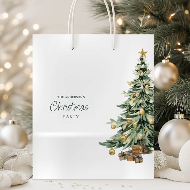 Elegant Watercolor Tree Christmas Party  Medium Gift Bag (Creator Uploaded)