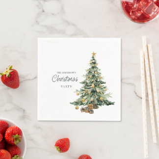 Elegant Watercolor Tree Christmas Party Napkin