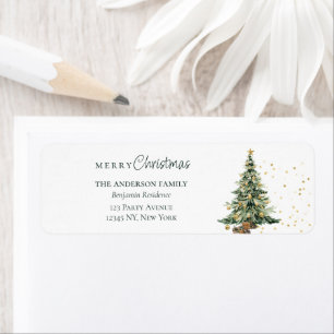Elegant Watercolor Tree Christmas  Return Address Label