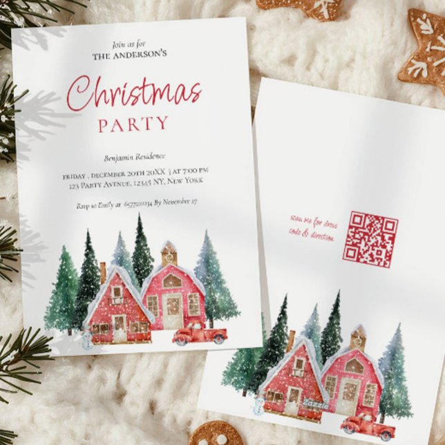Elegant Watercolor Tree QR Code Christmas Party  Holiday Card (Creator Uploaded)