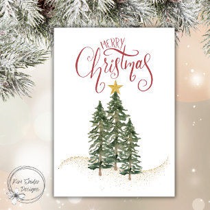 Elegant Watercolor Trees, "Merry Christmas"  Holiday Card