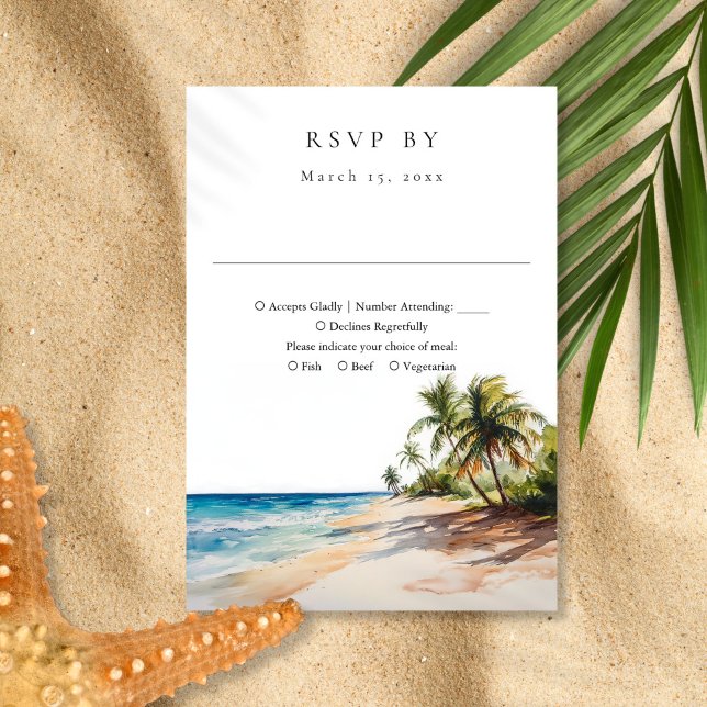 Elegant Watercolor Tropical Beach Wedding RSVP Card (Elegant Watercolor Tropical Beach Wedding RSVP Card)