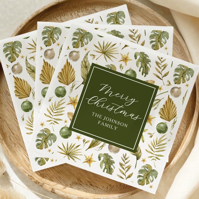 Elegant Watercolor Tropical Christmas Party Napkin (Creator Uploaded)