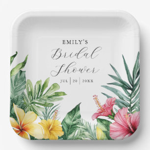 Elegant Watercolor Tropical Floral Bridal Shower Paper Plate