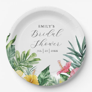Elegant Watercolor Tropical Floral Bridal Shower Paper Plate