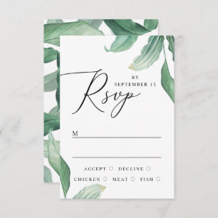 Elegant watercolor tropical greenery wedding RSVP card
