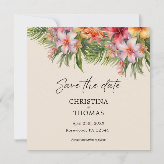 Elegant Watercolor Tropical Save the Date (Front)