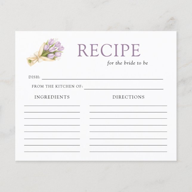 Elegant Watercolor Tulip Bridal Shower Recipe Card (Front)