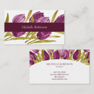 Elegant Watercolor Tulip Flowers Professional Business Card