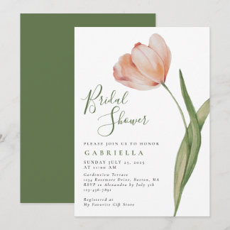 Elegant  Watercolor Tulip Green Bridal Shower Invitation