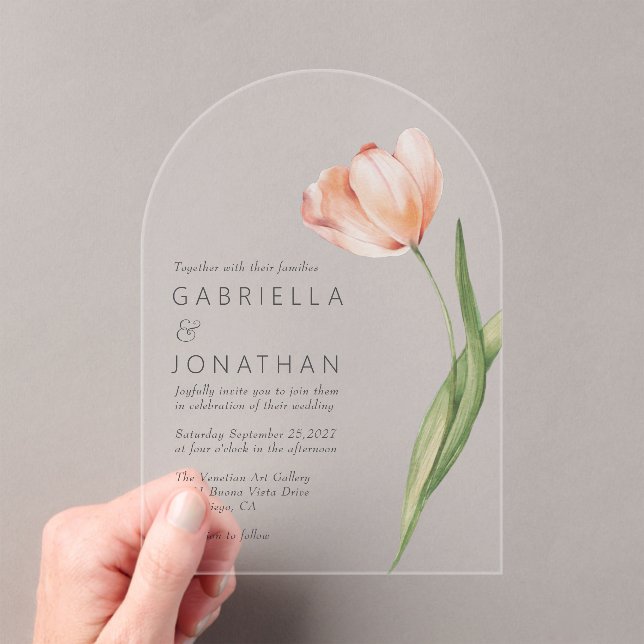 Elegant Watercolor Tulip Wedding Acrylic Invitations (Insitu (Handheld))