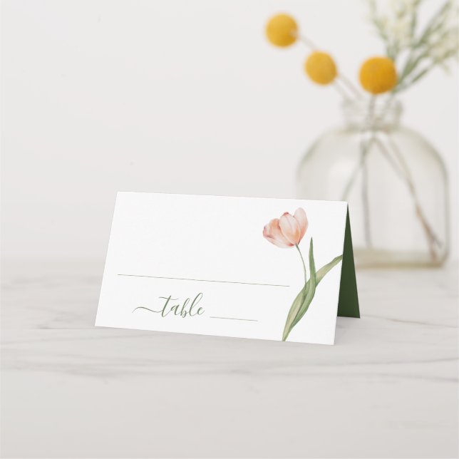 Elegant Watercolor Tulip Wedding Place Card (Front)