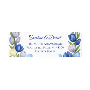 Elegant Watercolor Tulip Wreath Wedding Blue Ivory Return Address Label