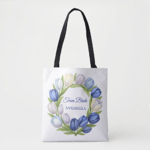 Elegant Watercolor Tulip Wreath Wedding Blue Ivory Tote Bag