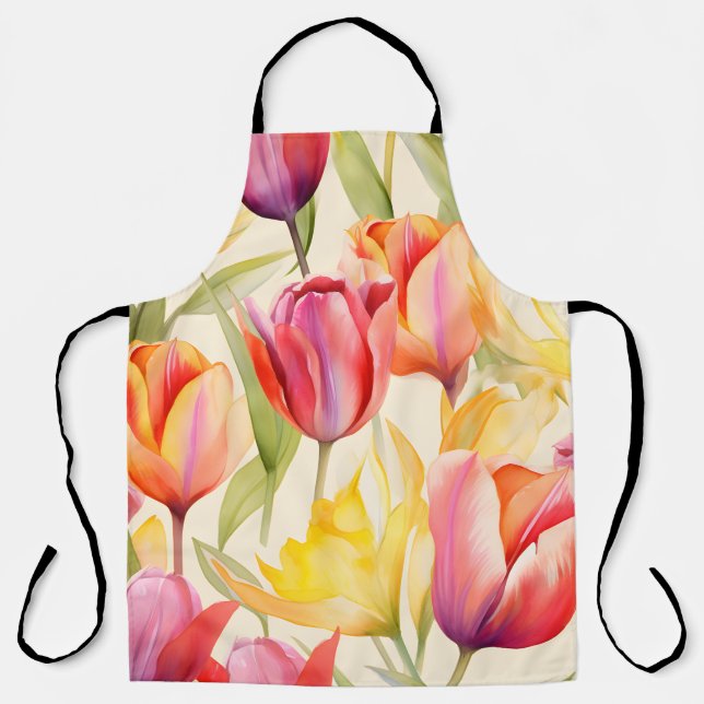 Elegant Watercolor Tulips Apron (Front)
