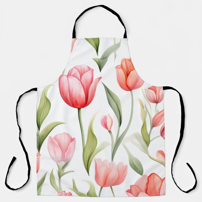 Elegant Watercolor Tulips Apron (Front)