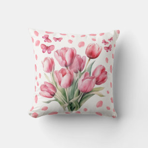 Elegant watercolor tulips Bouquet petals Cushion