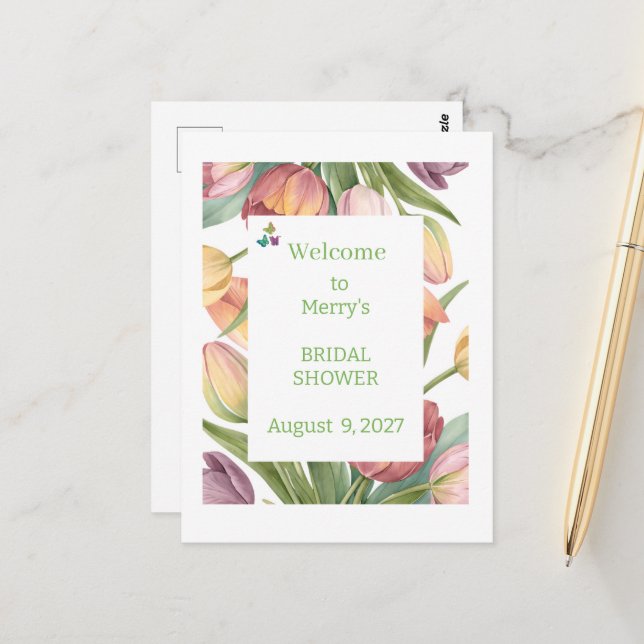 Elegant Watercolor Tulips  Postcard (Front/Back In Situ)