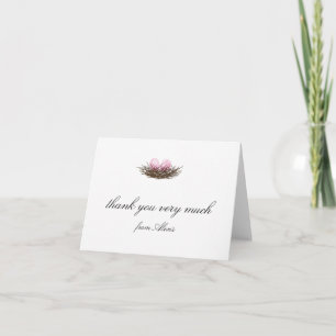 Elegant Watercolor Twins Bird Nest Thank You Card