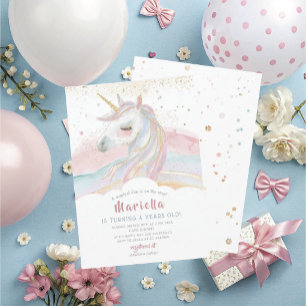 Elegant Watercolor Unicor Birthday Rainbow Girl b Invitation
