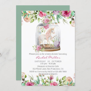 Elegant Watercolor Unicorn Chic Floral Baby Shower Invitation