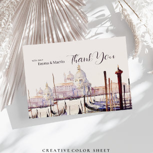Elegant Watercolor Venice Illustration Italy Thank You Card