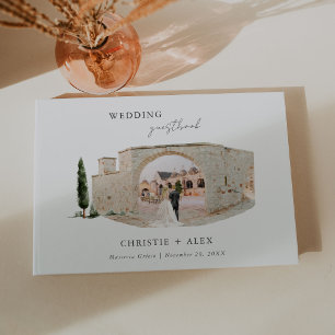 Elegant Watercolor Venue Illustration Wedding Guest Book