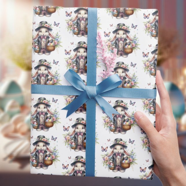 Elegant Watercolor Victorian Easter Bunny Flowers  Wrapping Paper (Creator Uploaded)
