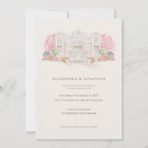 Elegant Watercolor Villa Wedding Invitation