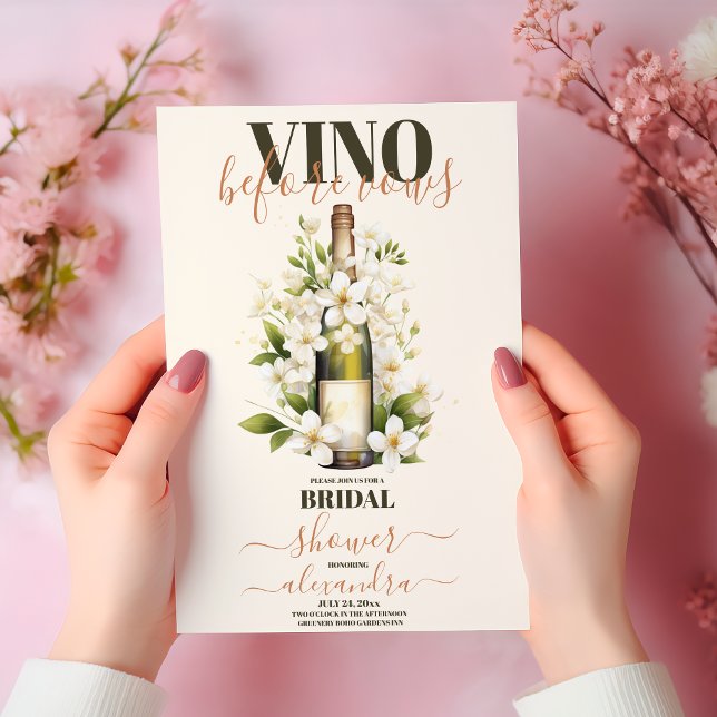 Elegant Watercolor Vino Before Vows Bridal Shower Invitation (Creator Uploaded)