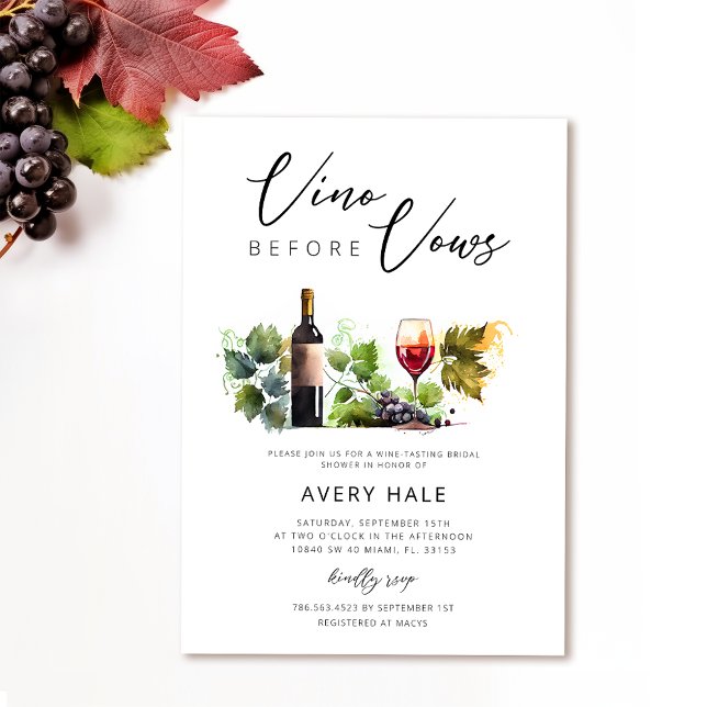 Elegant Watercolor Vino Before Vows Bridal Shower  Invitation (Creator Uploaded)
