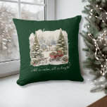 Elegant Watercolor Vintage Christmas Script  Cushion<br><div class="desc">For your holiday decor. Vintage watercolor festive snow forest. Underneath the main design is where the words 'All is calm,  all is bright' can be kept as-is or edited. The text is in a traditional calligraphy script style.</div>