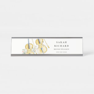 Elegant Watercolor Violin Musician Music Teacher Desk Name Plate
