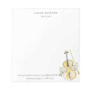 Elegant Watercolor Violin Musician Music Teacher Notepad