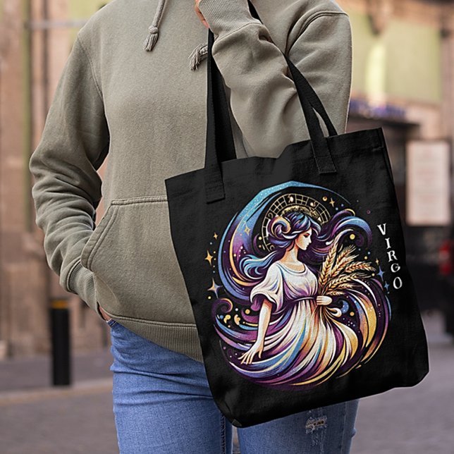 Elegant Watercolor Virgo Zodiac Black  Tote Bag (Creator Uploaded)