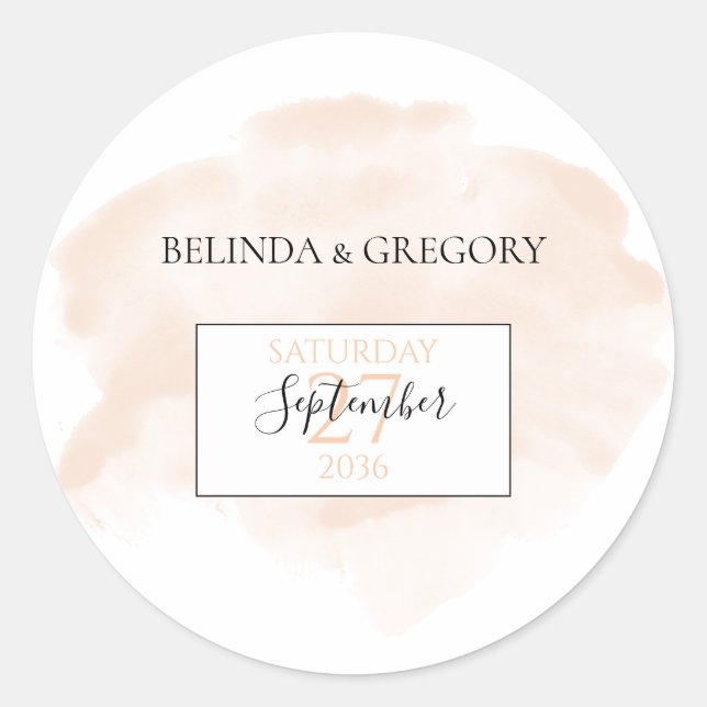 Elegant Watercolor Wedding Classic Round Sticker (Front)