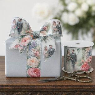 Elegant Watercolor Wedding Floral Grosgrain Ribbon
